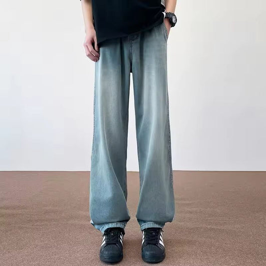 2025ss Summer 190 Tall Man Trendy Brand 115cm Extra Long Length Plus Large Size Jeans Elastic Breathable Straight Pants Clothing