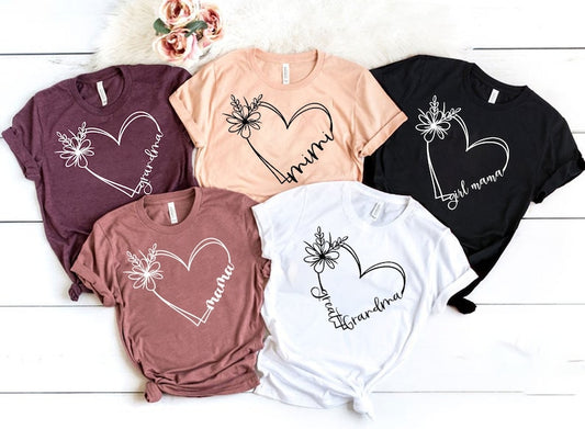 Custom Text Heart Line Shirt, Double Heart Shirt, Your Name Heart Line Shirt, Custom Grandma Shirt, Personalized Mom Shirt, Customized Heart